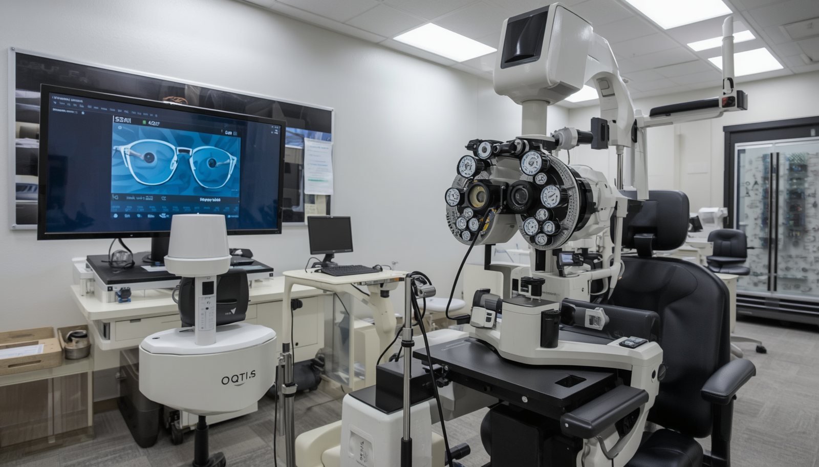 Consultorio de optometría con equipo diagnóstico moderno